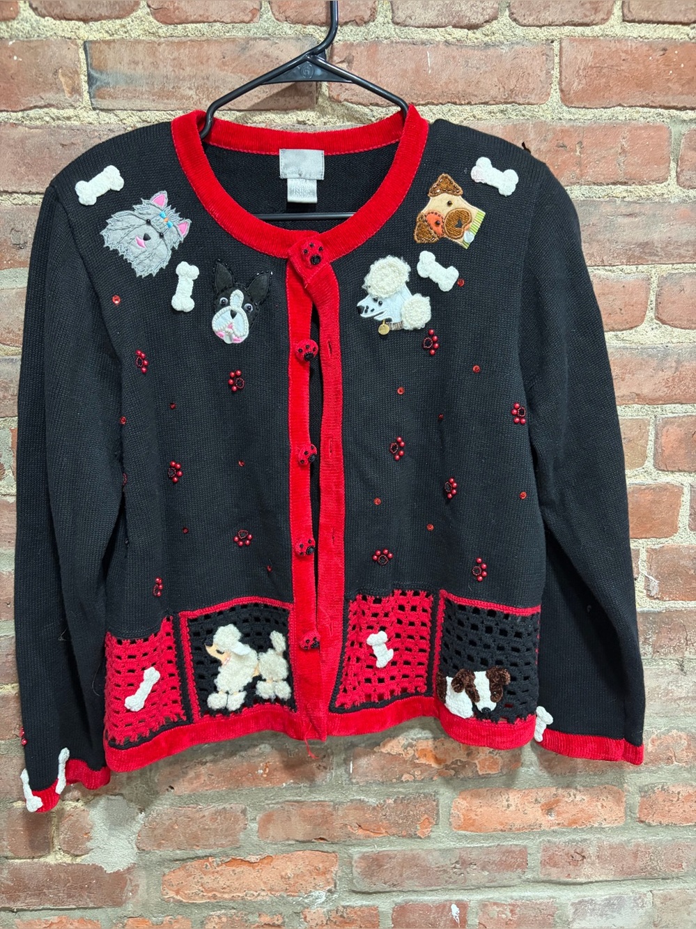 Vintage Berek Dogs Everywhere embellished cardigan size large
